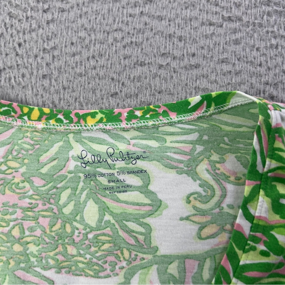 Lilly Pulitzer Michele Top Women Small Green Colorful V Neck Short Sleeve Preppy - Picture 4 of 7